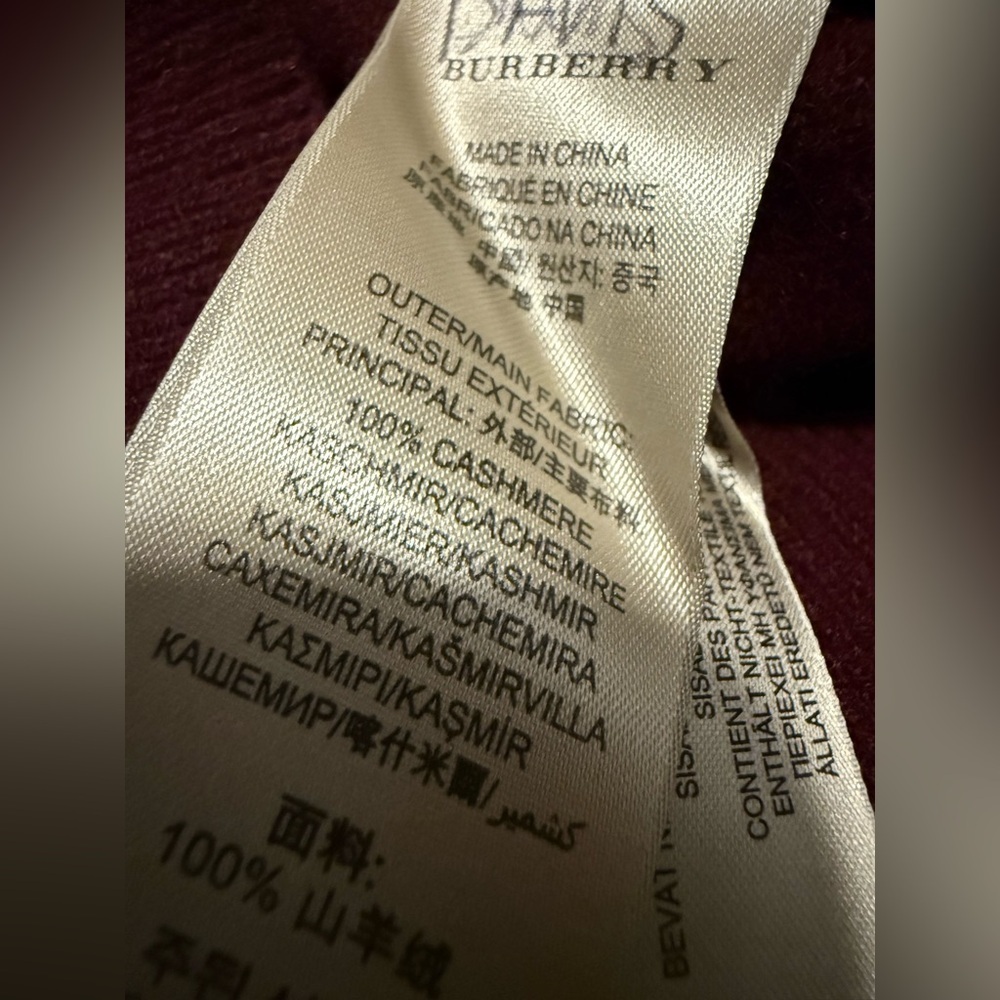 Burberry Brit Burgundy Cashmere Sweater w/ Pink Elbow Patches & Red Cuffs, XS - Picture 7 of 7